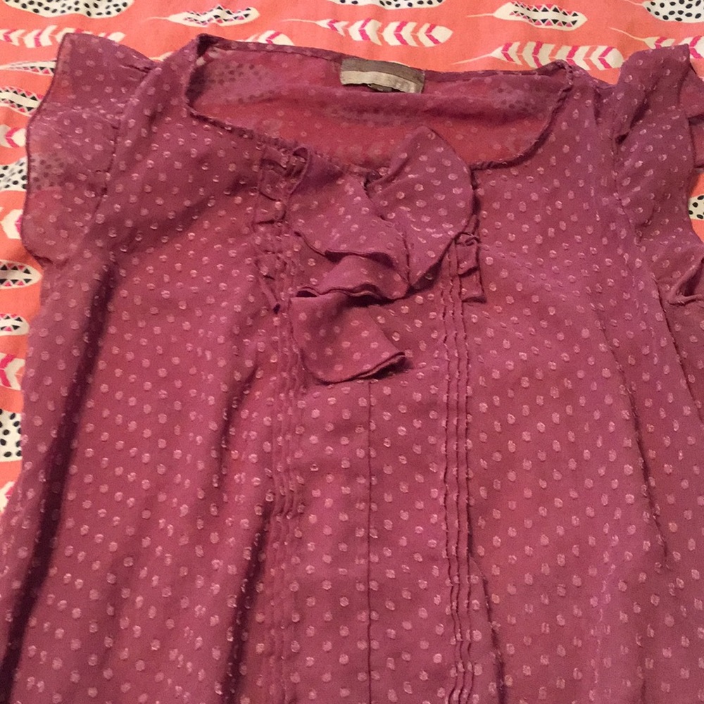 Vanity sheer purple flutter sleeve blouse